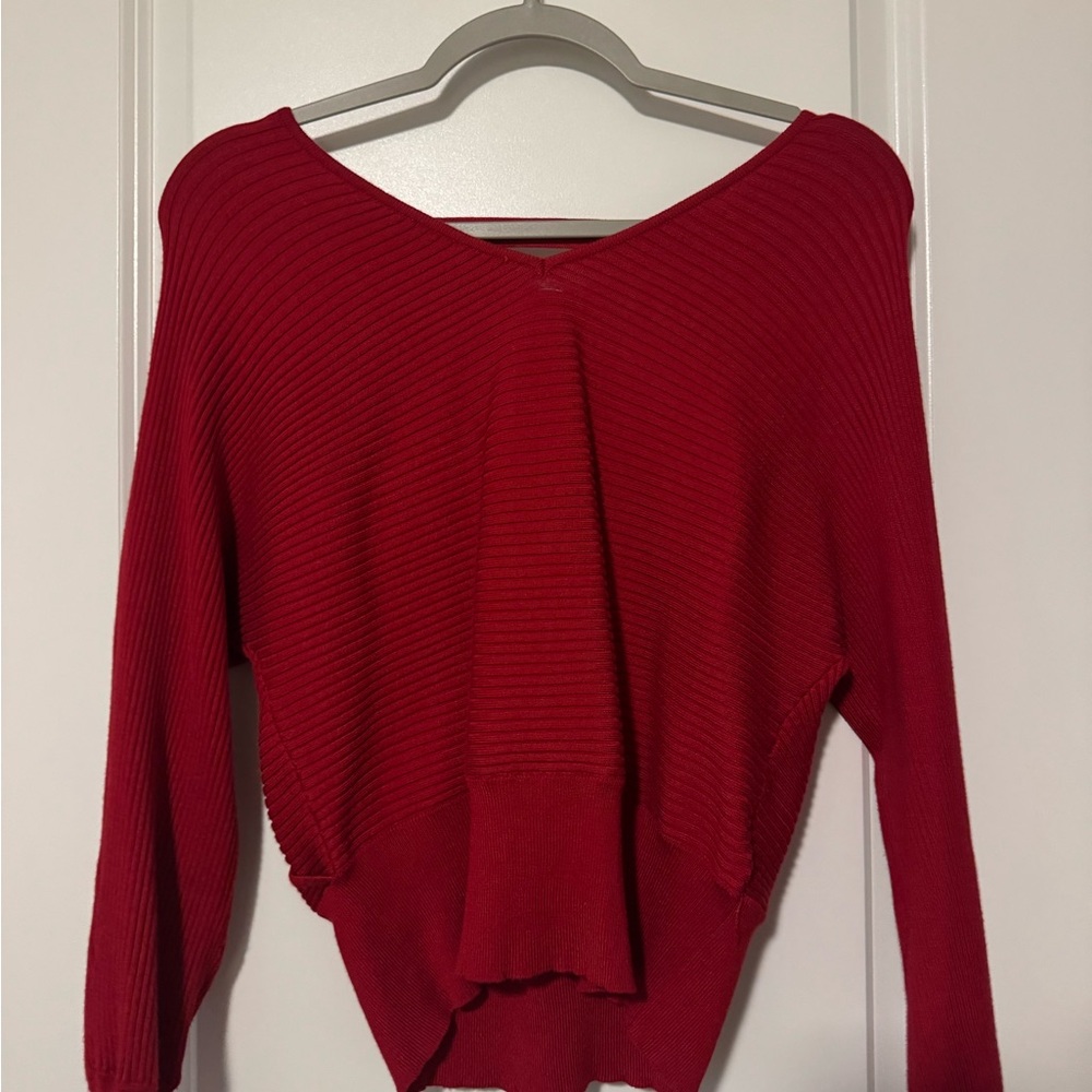 Dry Goods Bold Red V-Neck Sweater Open Back